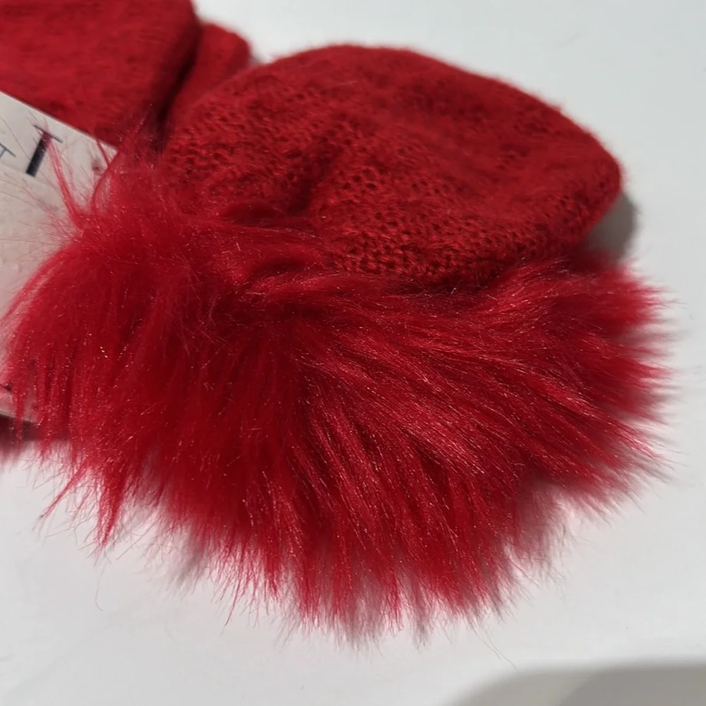 Janie and Jack Baby Girls Faux Fur Cuff Sweater Mittens in Red