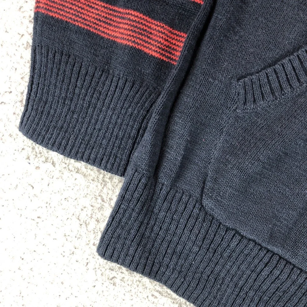 Volcom Hoodie Mens Medium‎ Blue Red Stripes Knit Surf Skate Cromly Logo New