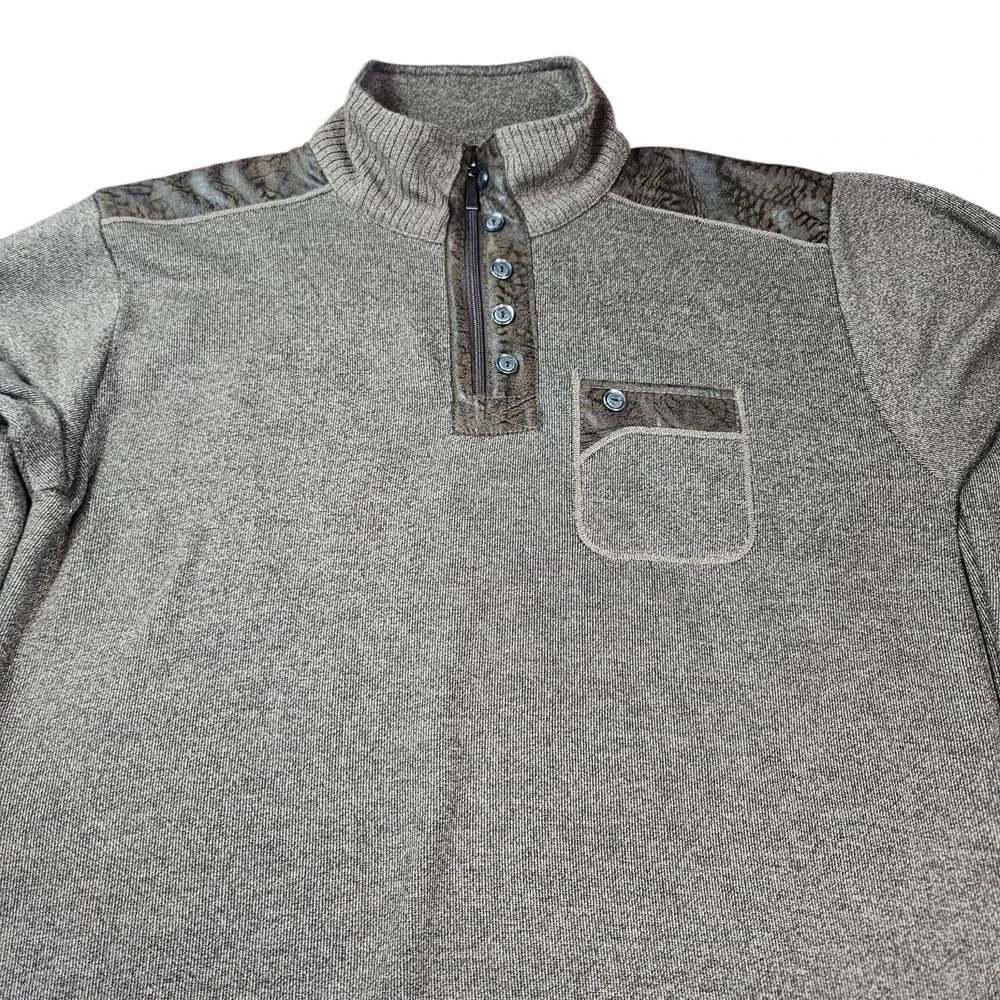 Silver Needle Sweater Mens XL 1/4 Zip Pullover High Neck Gray W/ Brown Accents‎