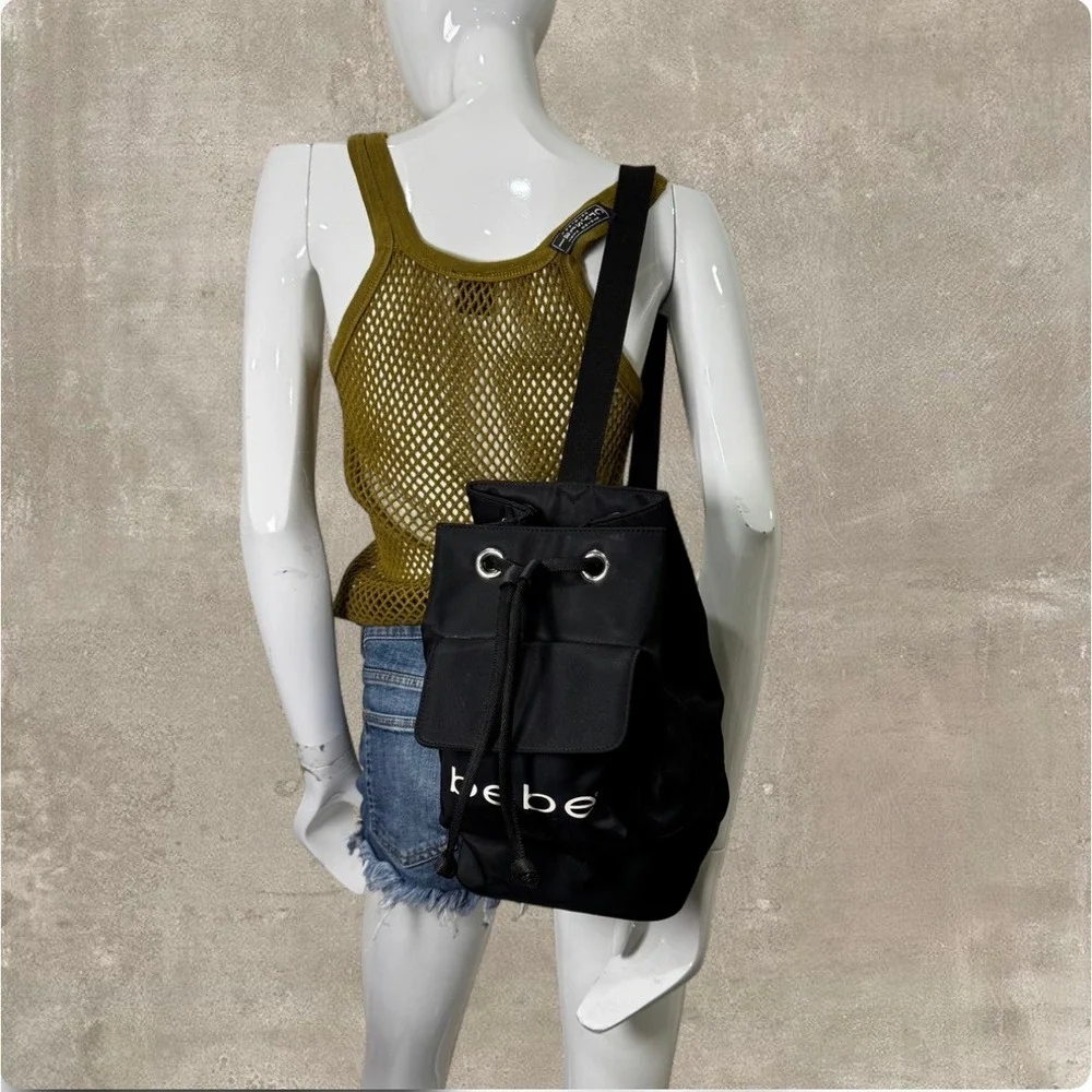 Y2K Bebe Sport nylon black mini‎ backpack drawstring bag
