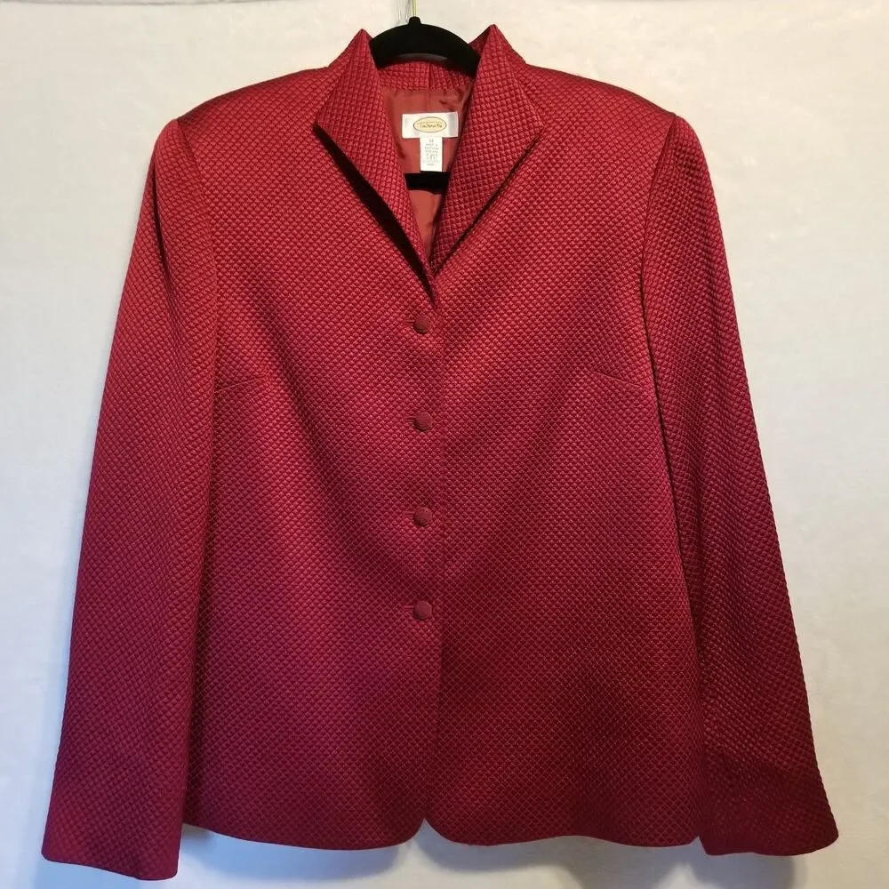 Talbots 12 Blazer Jacket Red Silk Wool Blend Satin Woven Texture Career Event