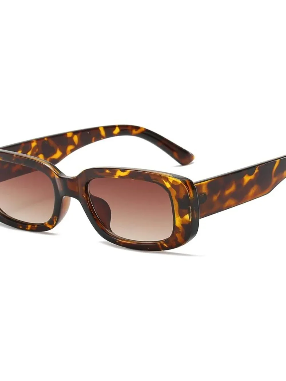 Trendy Rectangle Leopard Brown Sunglasses Women Men Retro Square Fashion Shades