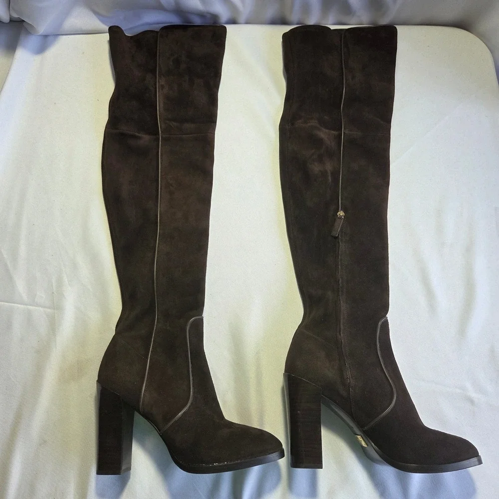 Michael Kors Collection Cutler Brown Suede Over The Knee Block Heel Boots Sz 38