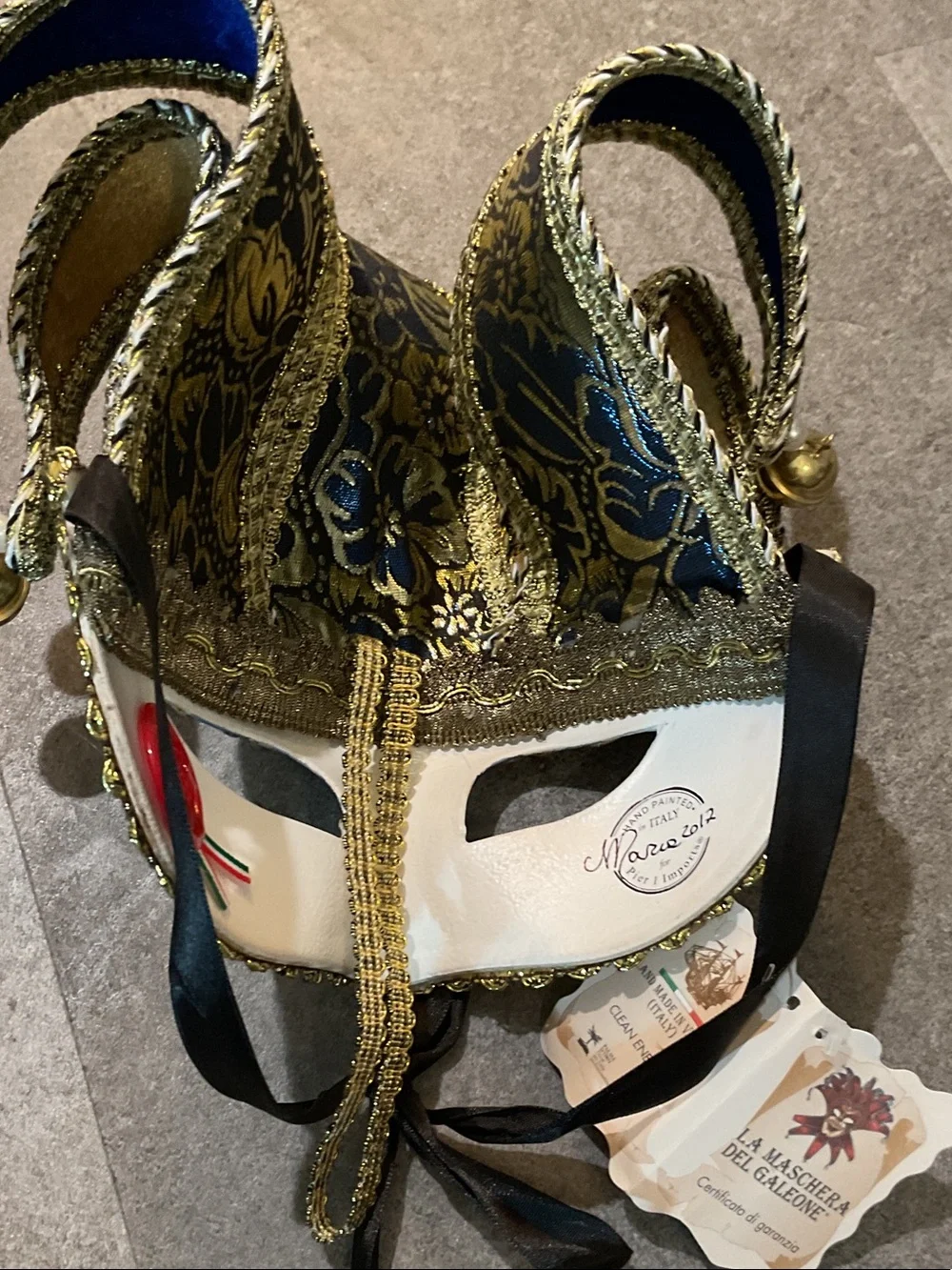 Pier 1 Blue, Gold and White Venetian Jester Masquerade