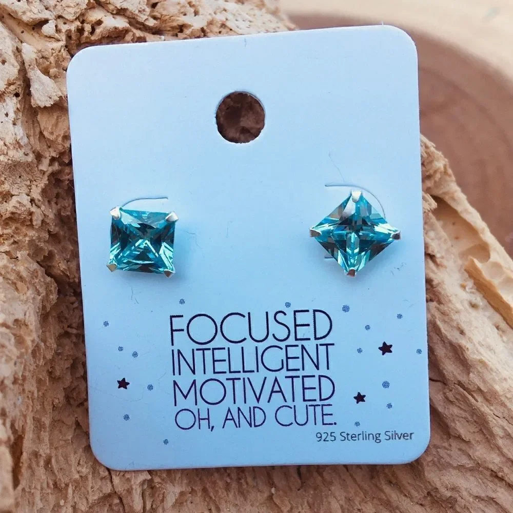 Sterling crystal square blue earrings