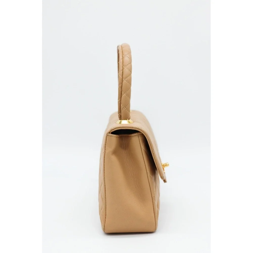 Chanel Square Beige Matalesse Top Handle Lambskin Quilted Bag
