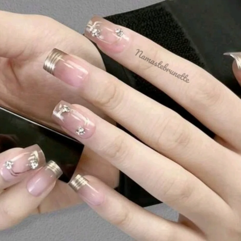 2/$16 Rhinestone French Manicure Press On Nails