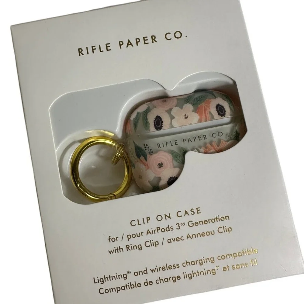 Rifle Paper‎ Co Clip On Case for Airpods 3rd Gen Clear Wildflowers Gold Ring