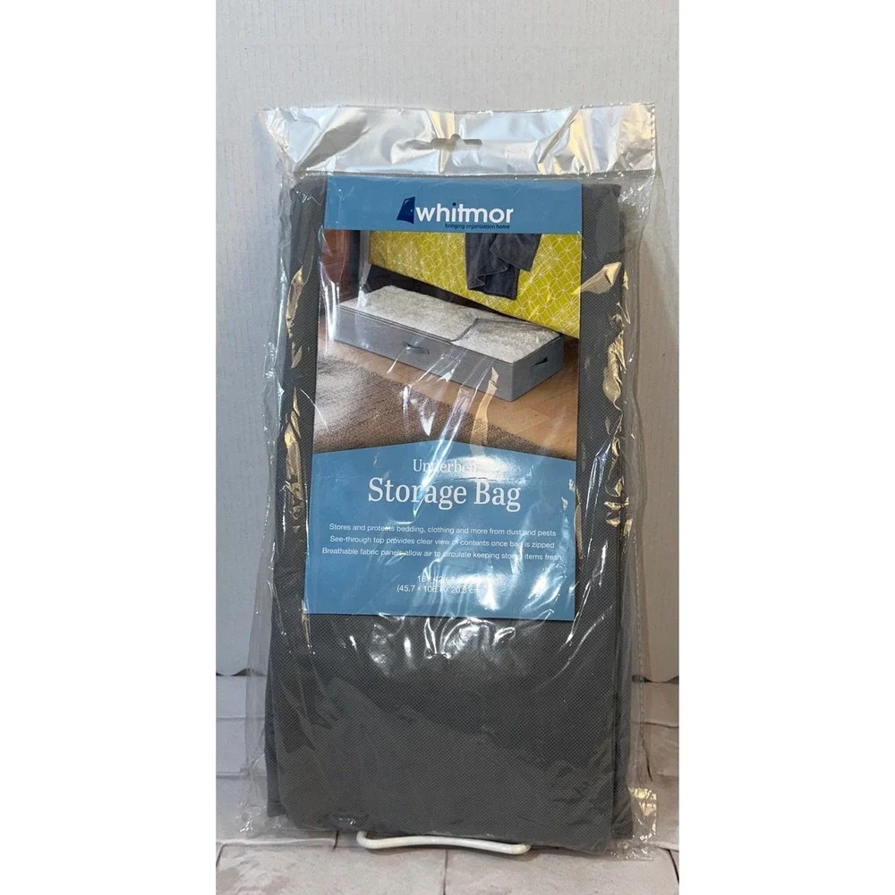 Whitmor Underbed Storage Bag Gray‎ Zippered Clear Top 18x42x8 6744-9363-GRAY NEW