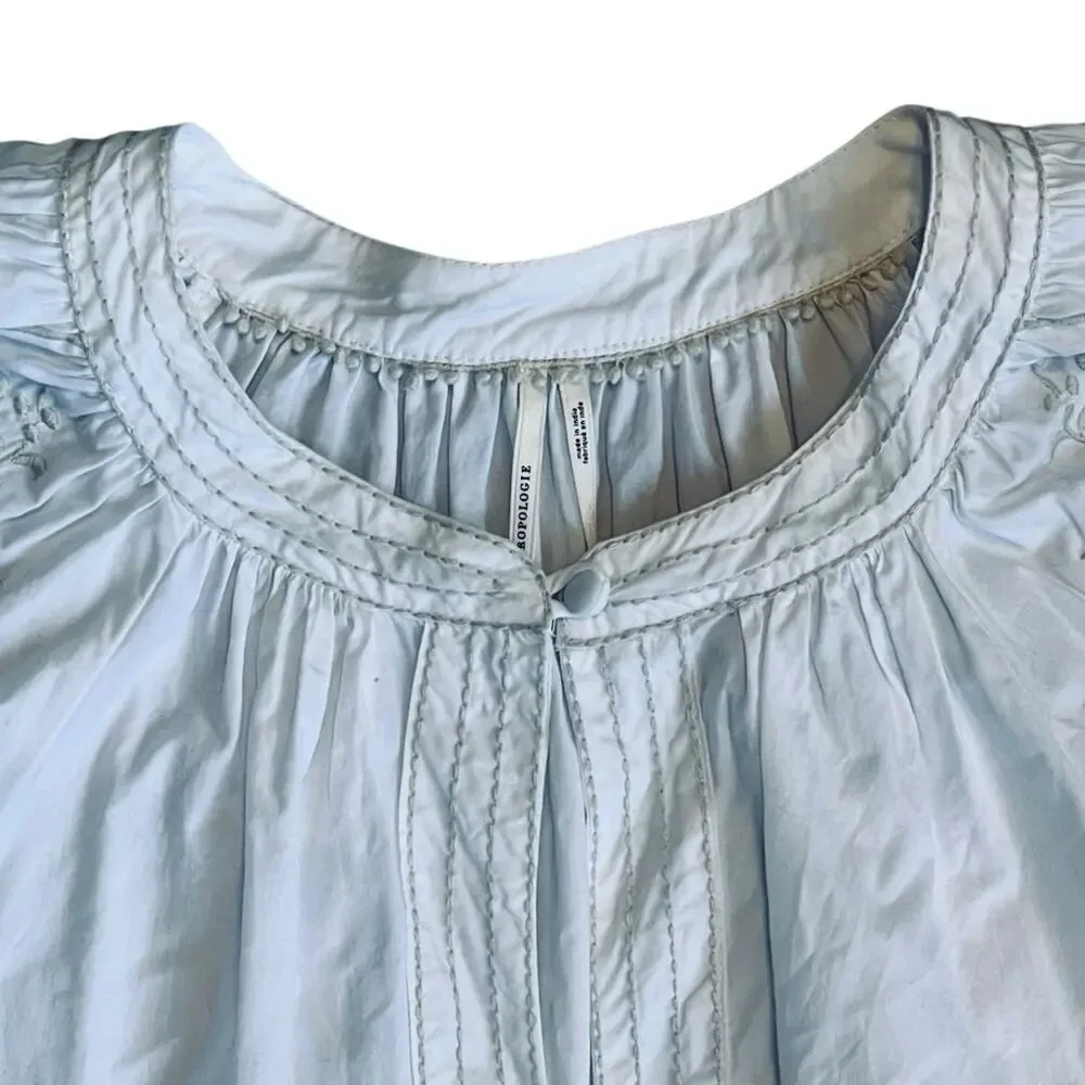 Anthropologie Women’s Sz S White Cream Crochet Blouse Short Puff Sleeve