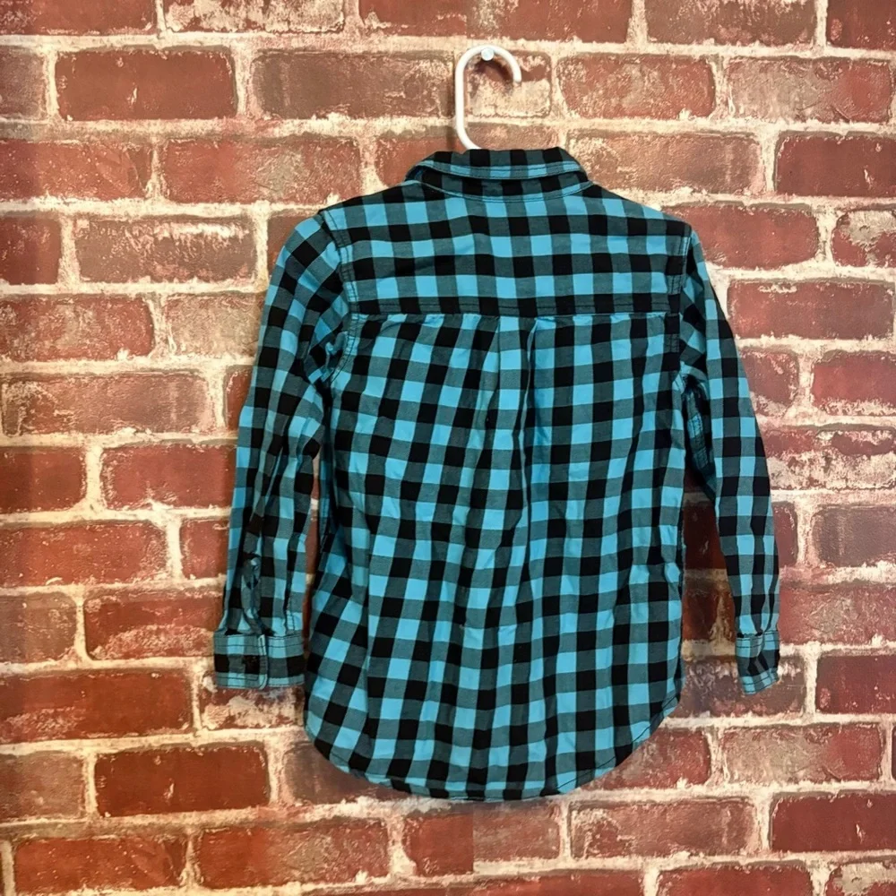 The Children's Place Teal and Black Plaid Button-Down Shirt