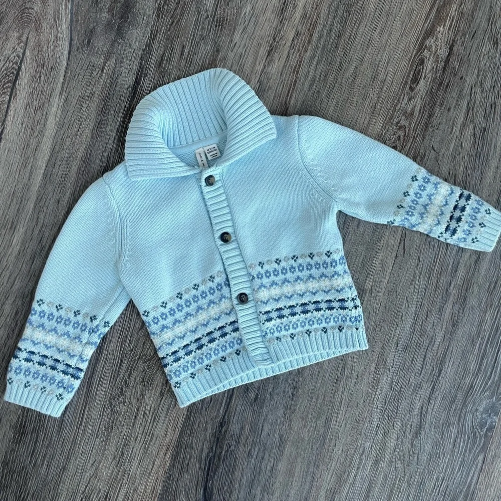Janie & Jack | Baby Blue Feather Fair Isle Baby Fair Isle Cardigan 12-18mo.