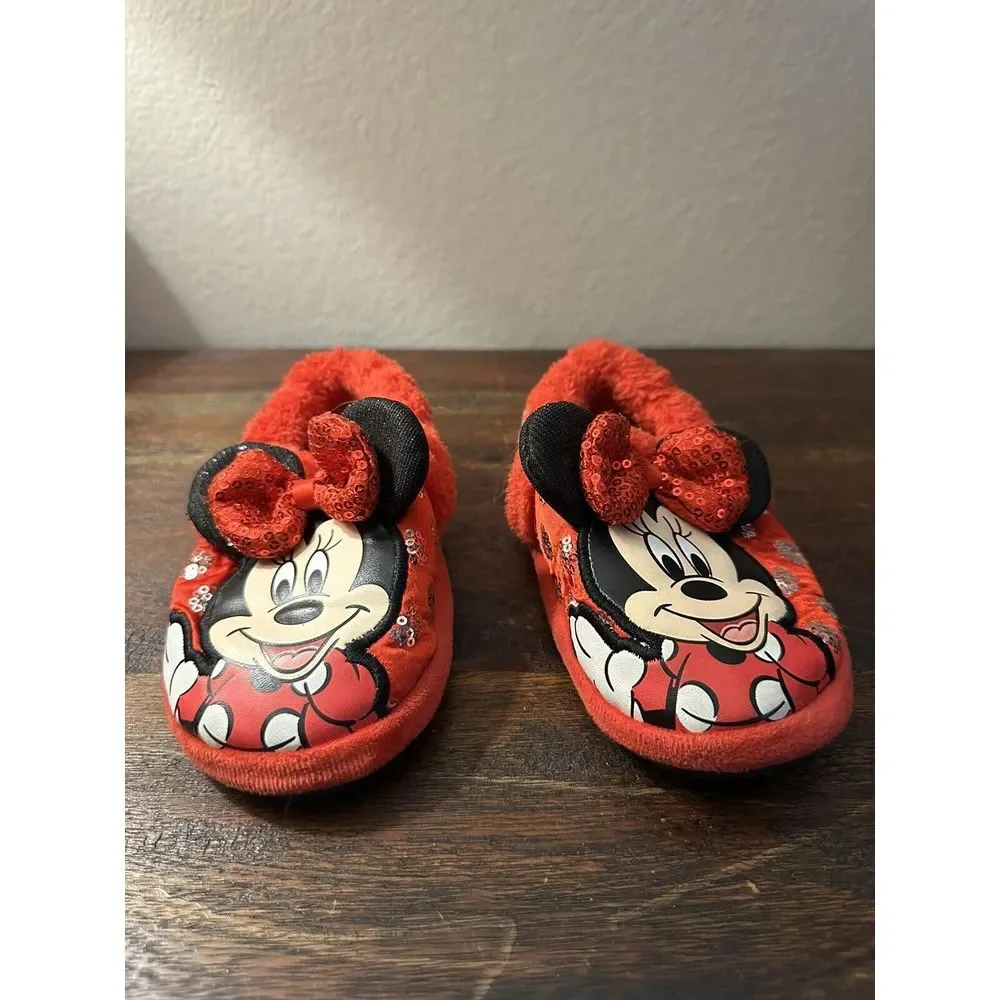 Minnie Mouse Slippers - Disney‎ Girl's (11-12 M US Little Kid, Red/White)