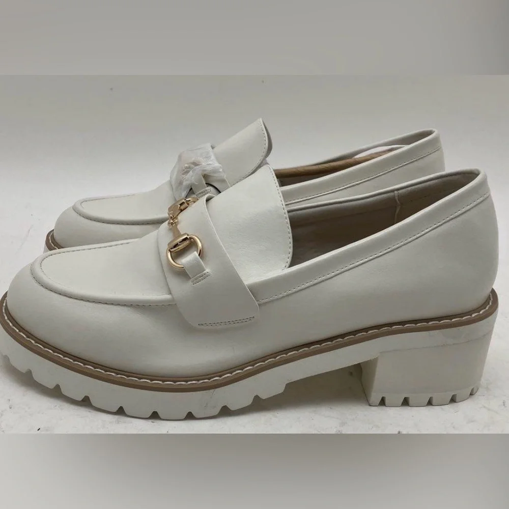 NWT Lane Bryant Lug Sole Loafers | Size 12W | White with Gold Horsebit