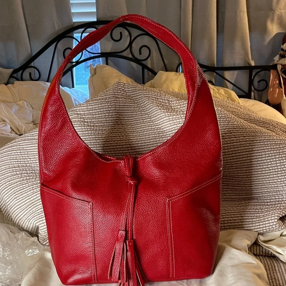 Laggo Red Leather Women's Bag Los Angeles Luxury Brand Laggo Tassels