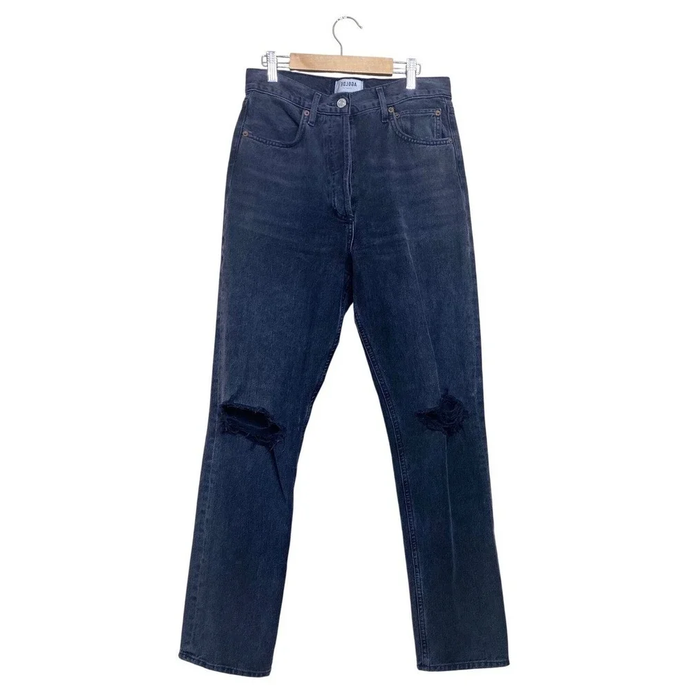 Agolde High Rise Straight Leg Distressed‎ Jeans Faded Black Size 27