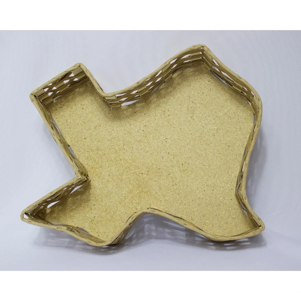 Texas‎ State Shaped Woven Wicker Basket Tray Cork Bottom 16