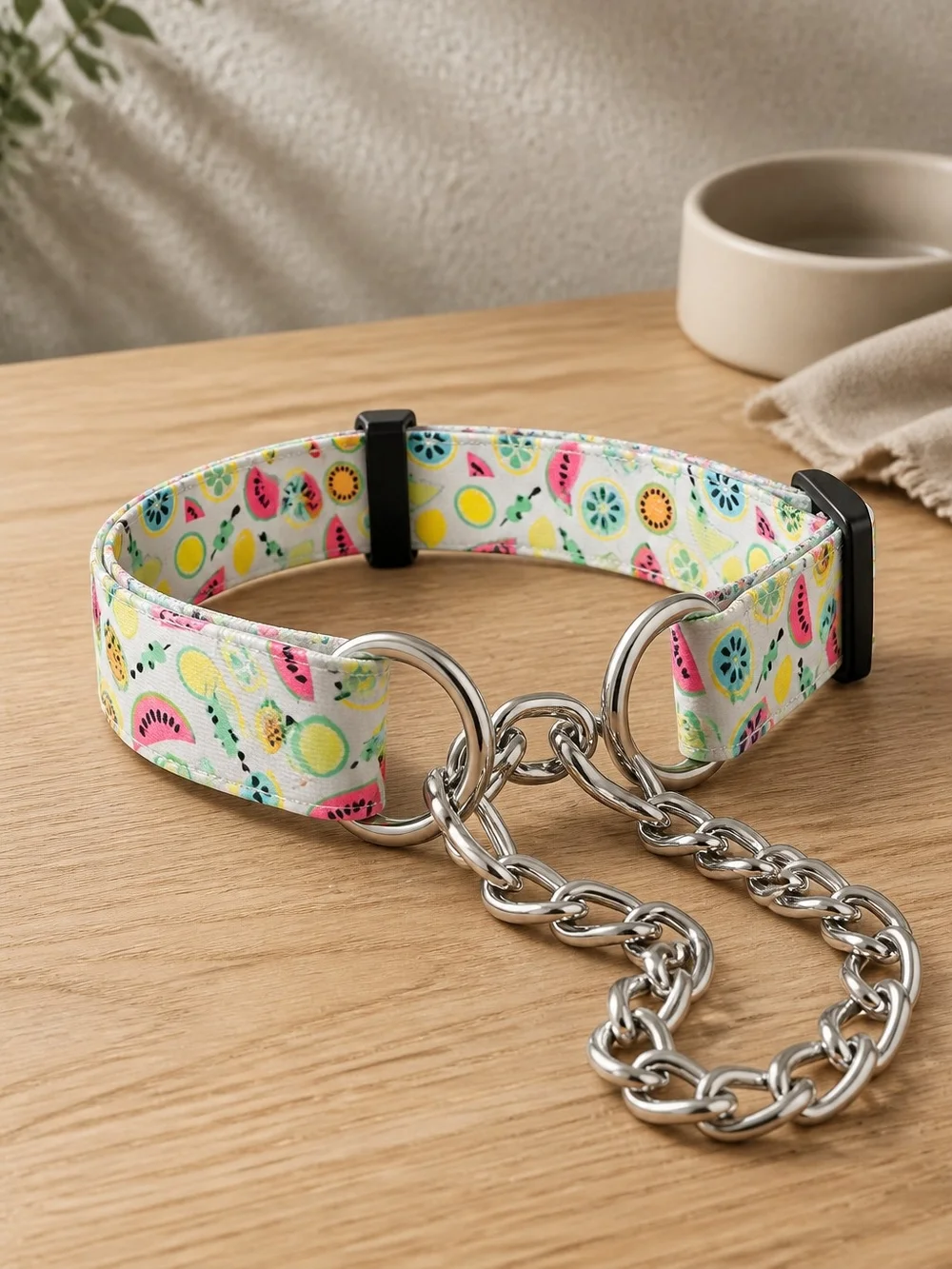 Colorful Fruit Print Martingale Dog Collar