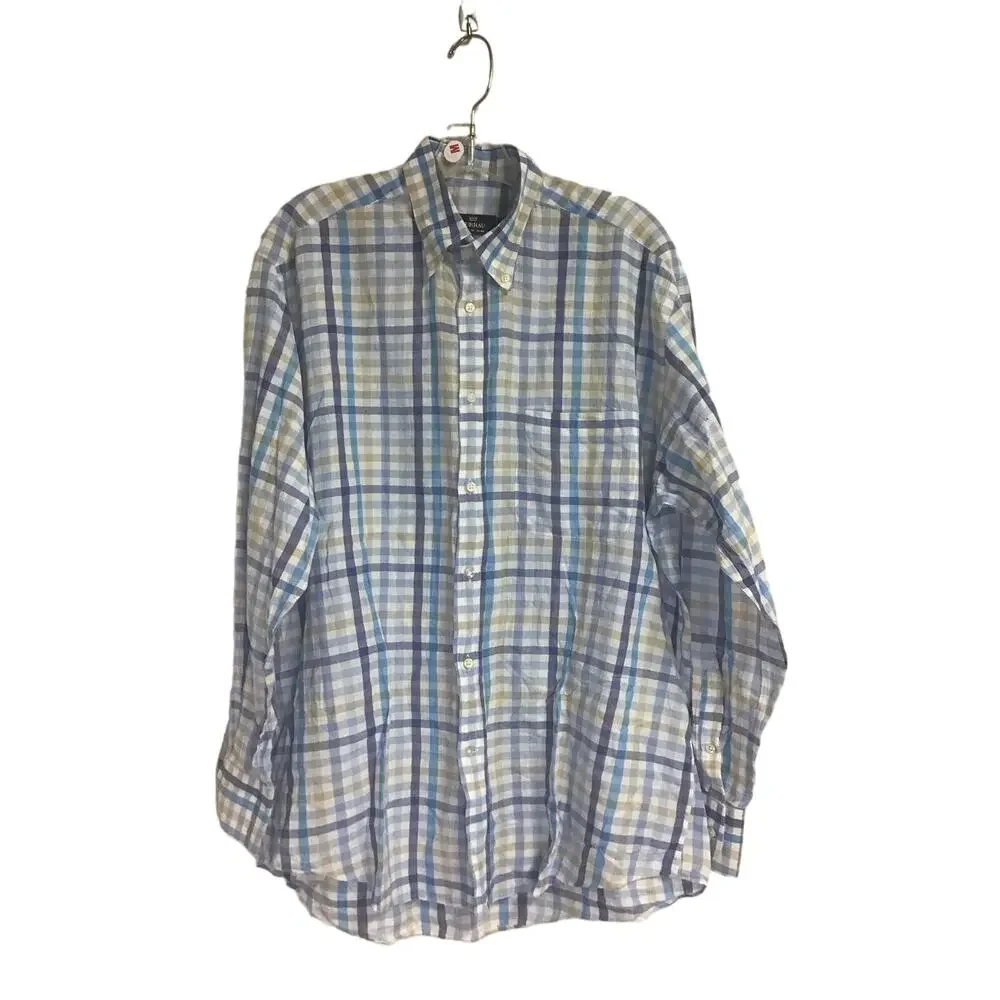 Turrau‎ Longsleeve yellow and blue plaid Collared Button-Up Shirt Men's Medium