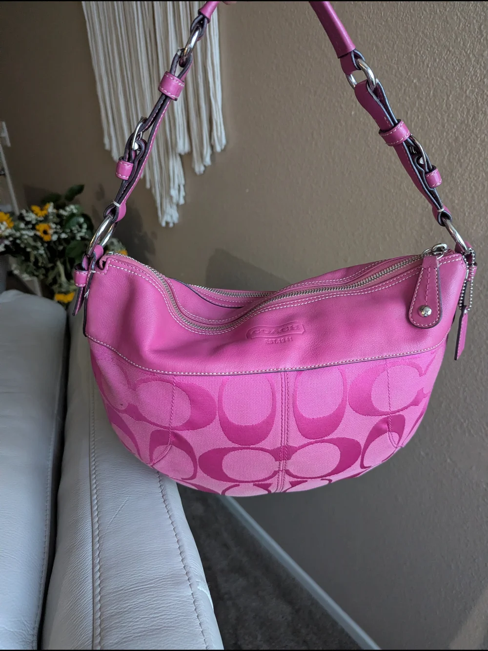 Coach Pink Signature Hobo Shoulder Bag