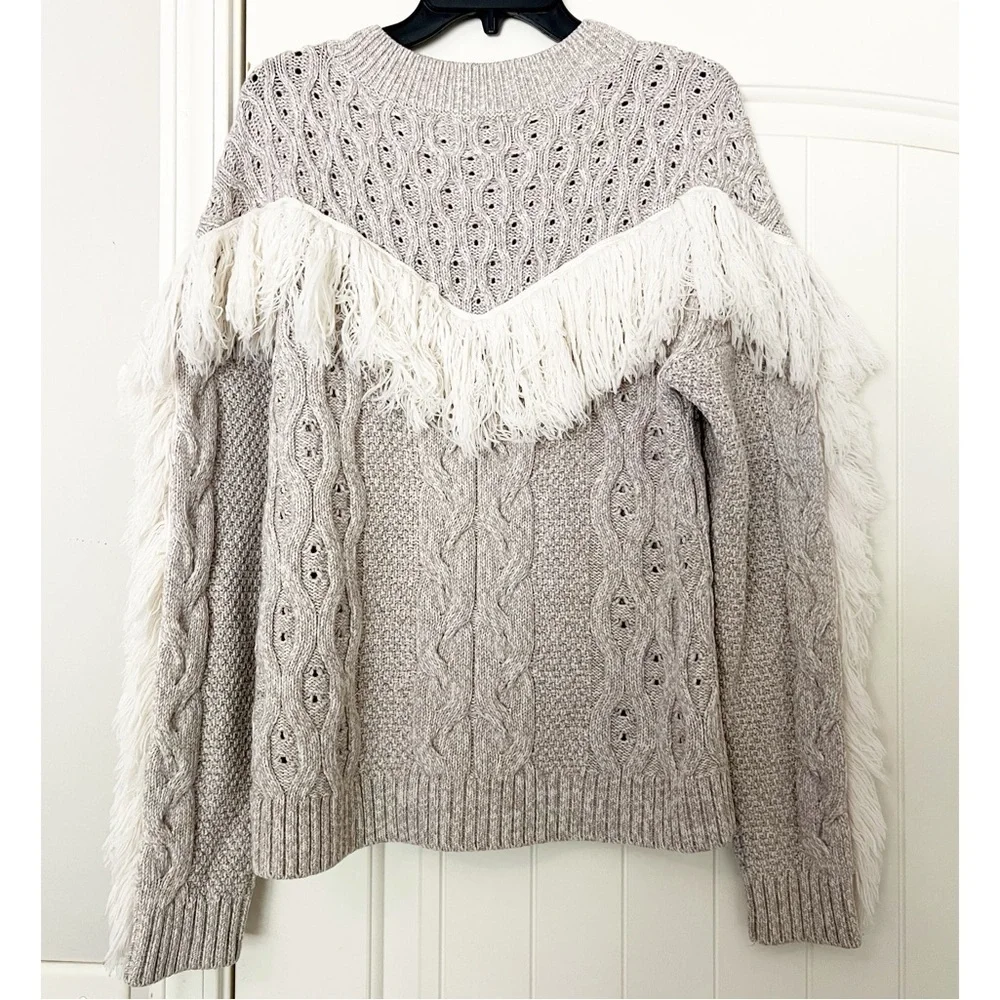 AMUR Ulla Fringe Cable Knit Sweater