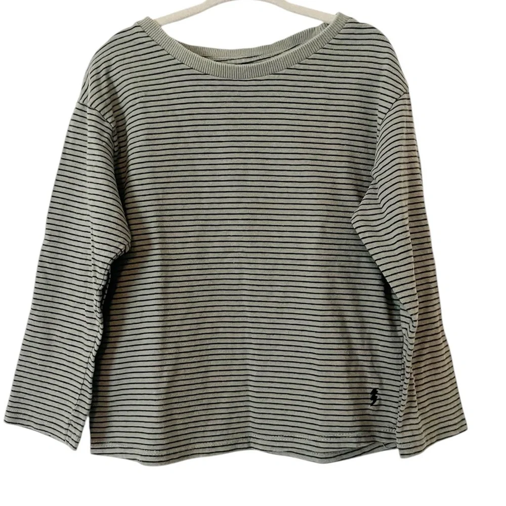 Zara Kids Black and Green Striped Crewneck Long Sleeve‎ Top Size 6 Boys