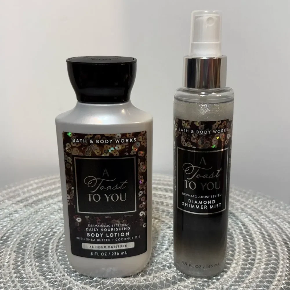 BBW A Toast to you Diamond Shimmer Mist and Body Lotion Set of 2 NWT