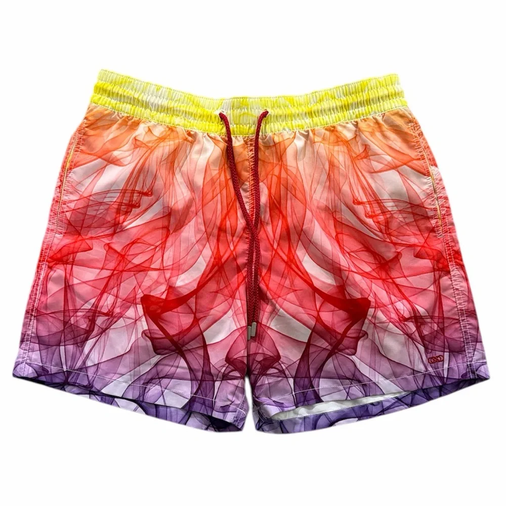 Le Club Men XL Swirl Vibrant Multicolor Swim‎ Trunks Lined Mesh Waist Tie