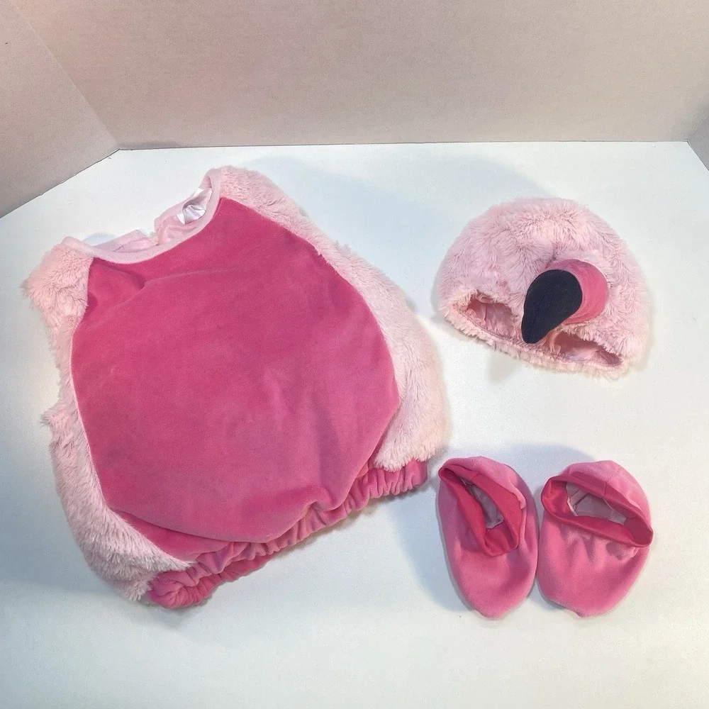 Flamingo 0-6 Months Infant Halloween Costume‎ Pink Bodysuit Cap Booties Jumpsuit