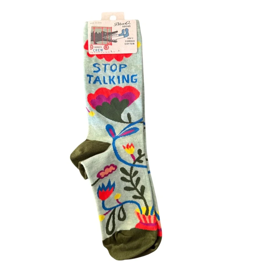 Blue Q Womens Crew Socks Stop Talking Soft Combed Cotton‎ Size 5-10