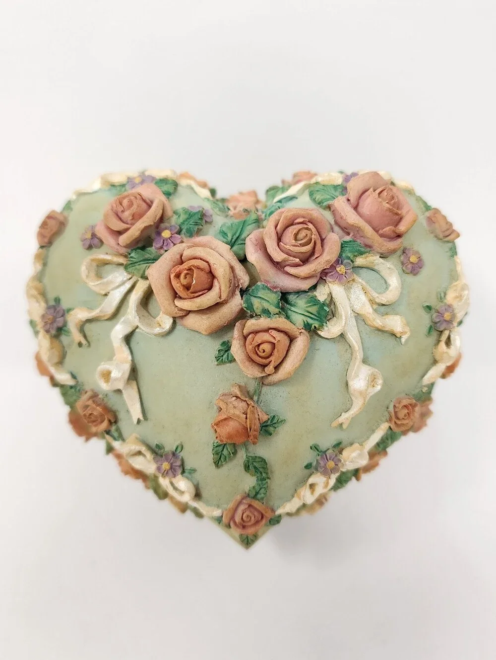 Antique-Style Heart-Shaped Decorative Floral Trinket Box