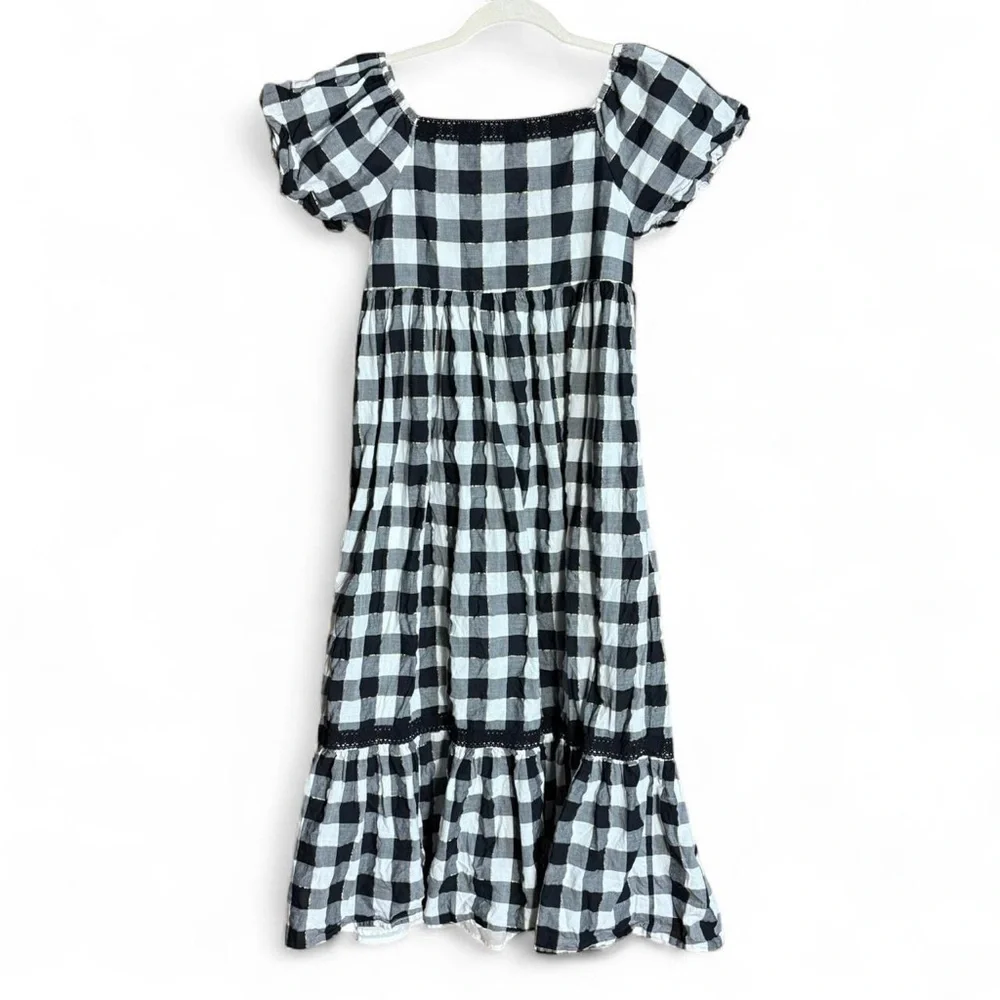 Happily Grey Puff Sleeve Ruffle Maxi Dress Girls 12 Black Buffalo Plaid Holiday