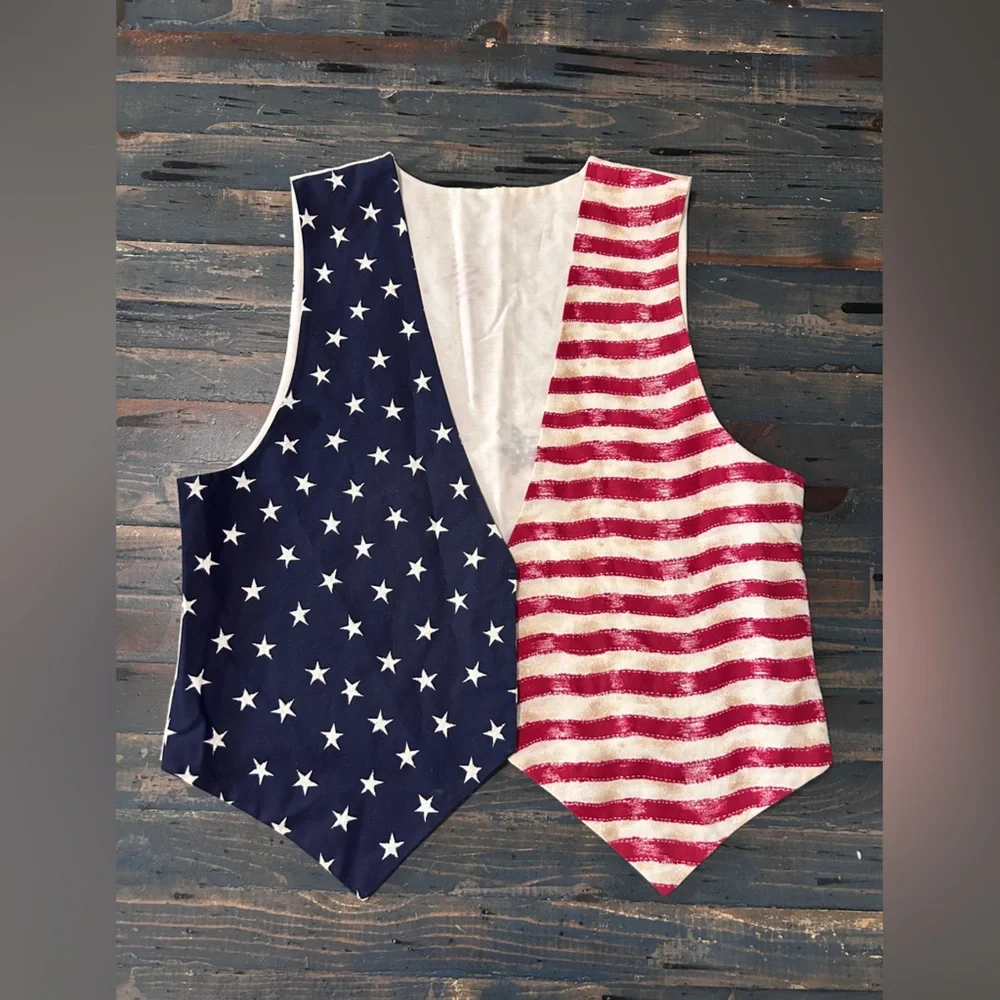 Patriotic American Flag Stars and Stripes Vest Red White Blue Medium / Large