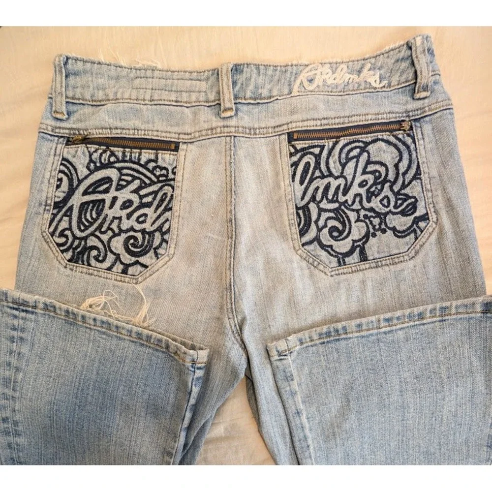 Akademiks Flare Jeans Mens 30 Light Wash Low Rise Embroidered Y2K 2000s