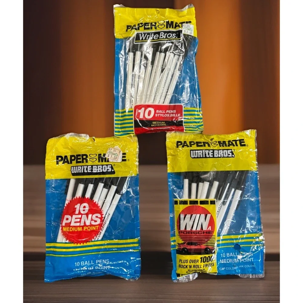 Vtg Paper Mate Write‎ Bros. Ballpoint Pen Medium Point Black Ink 1980s 90s Lot 3