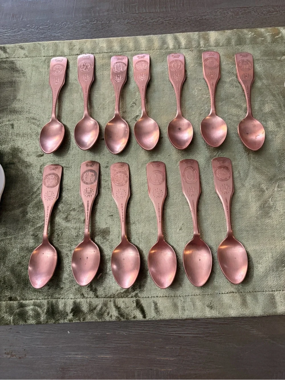 Vintage-13 Spoons United Silver Co.-Copper plated -vintage wall holder