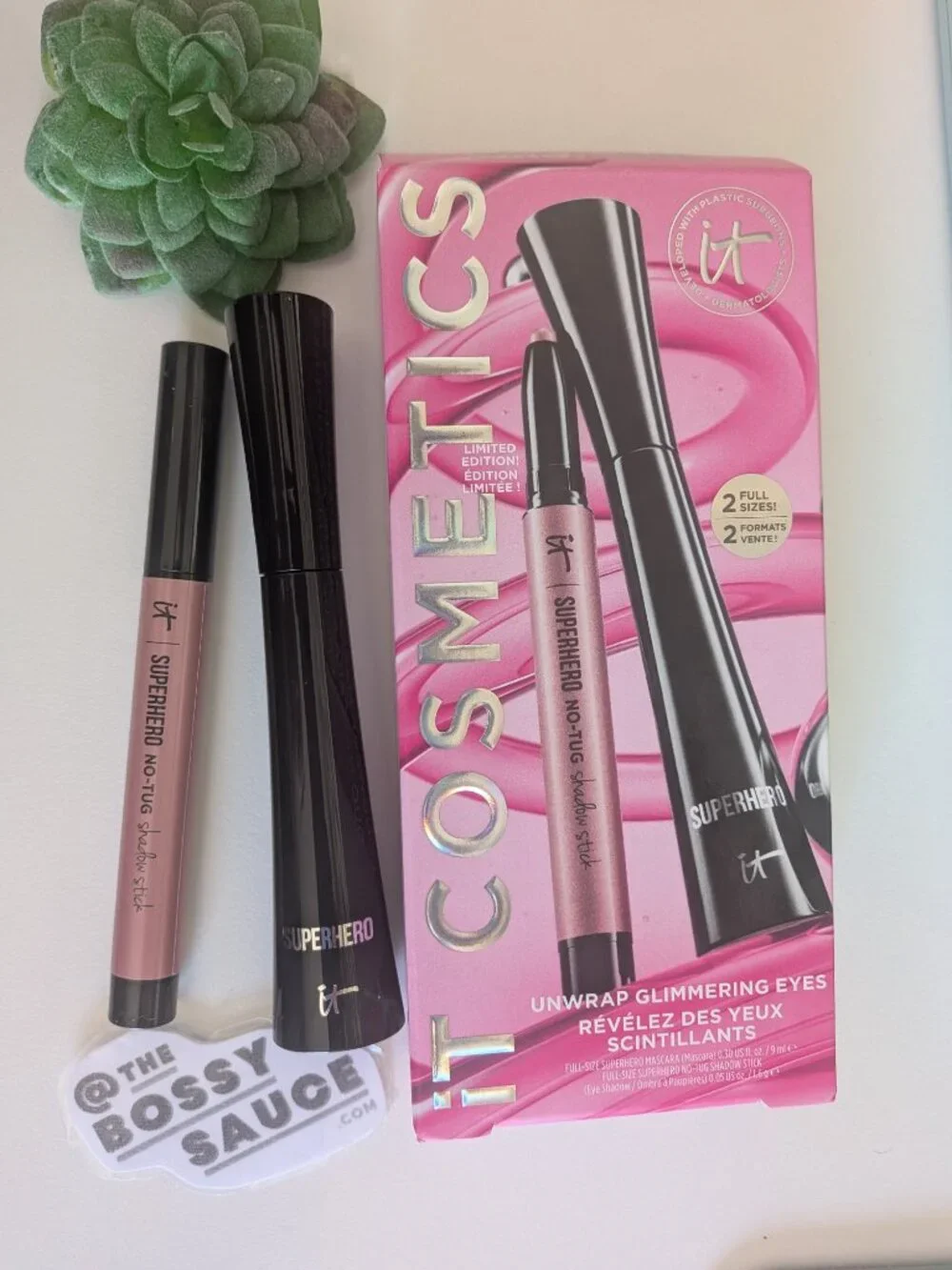 IT COSMETICS Box Set Full Size Superhero Mascara & Shadow Stick Glimmering Rose
