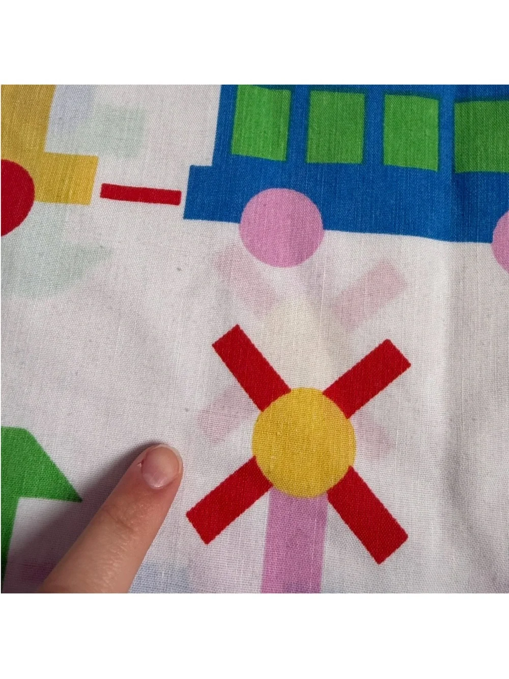 Vintage Train Locomotive Pillowcase Primary Colors 1980’s Transportation Novelty