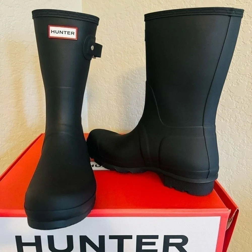 HUNTER Original Short Waterproof Rain Boot, Rubber Black,‎ Size 11, NWT