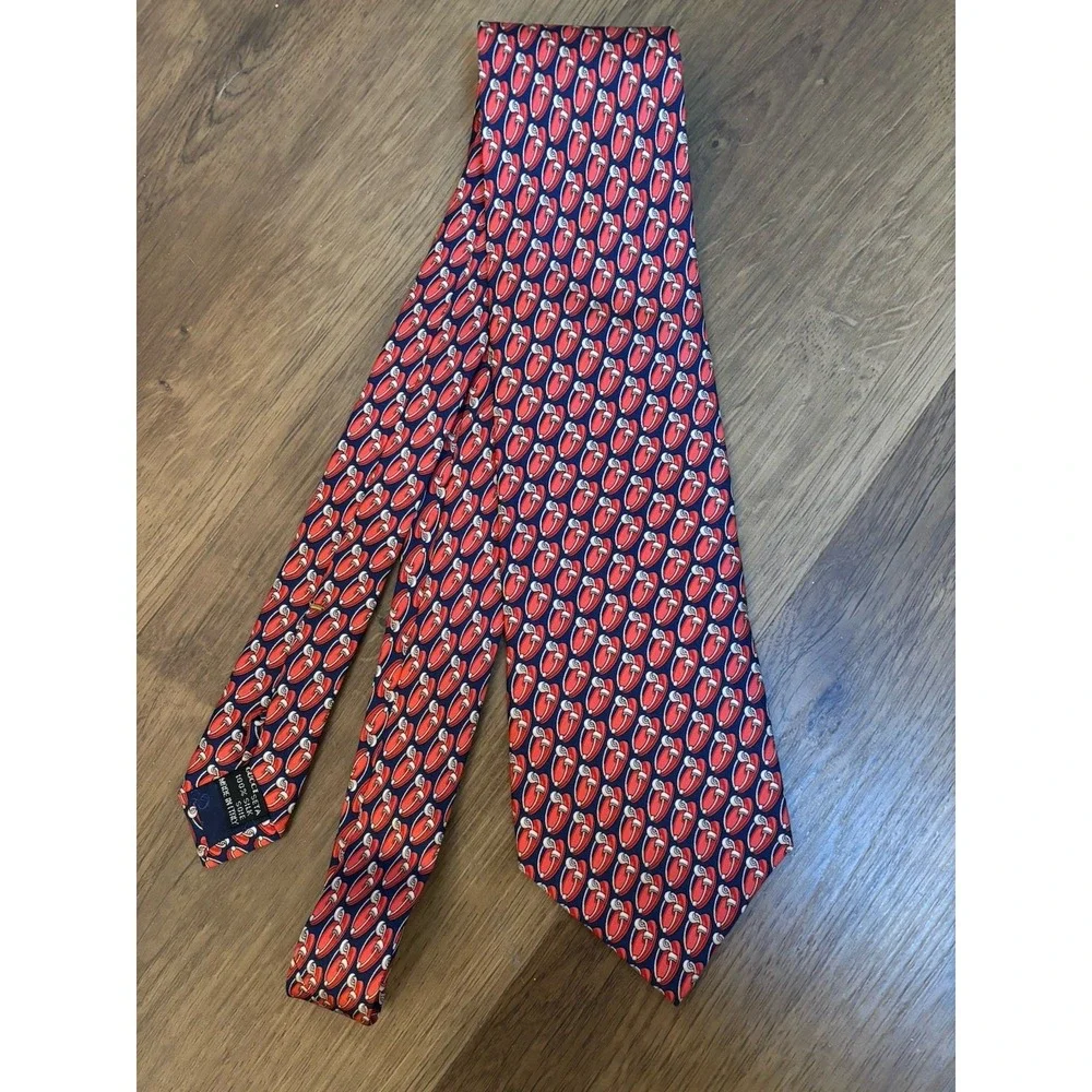 GUCCI Red Navy Gold Neck Tie Silk Italy 3.5 In