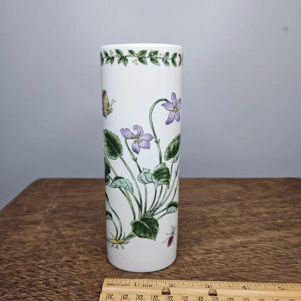 FTD Vintage Porcelain Bud Vase Purple Violets Butterfly‎ Ladybug Made in Japan