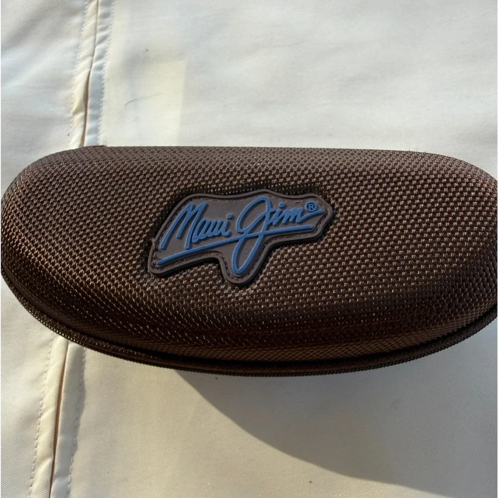 Maui Jim Brown Woven Hard Shell Zippered‎ Sunglasses Case Blue Logo