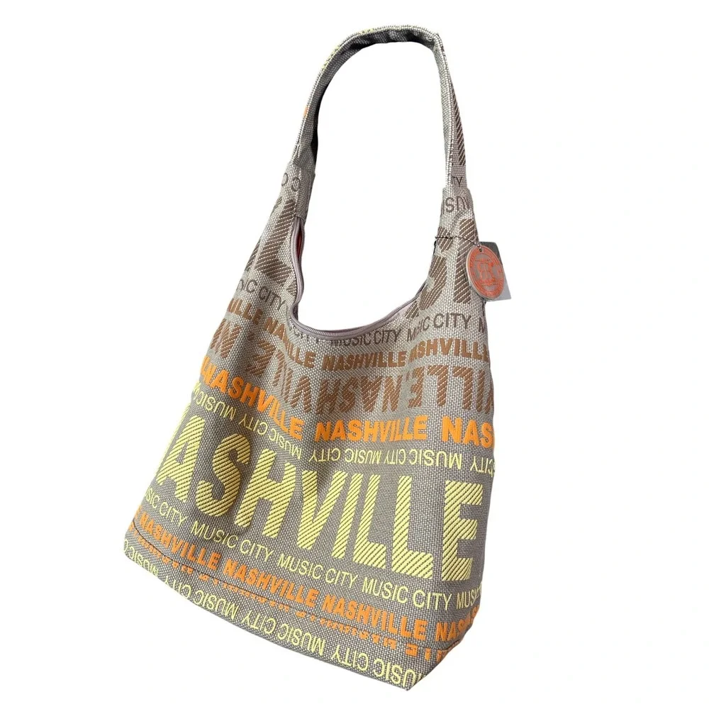 Robin Ruth Nashville Music City Hobo Bag Tan Orange Canvas Shoulder Bag NEW Zip