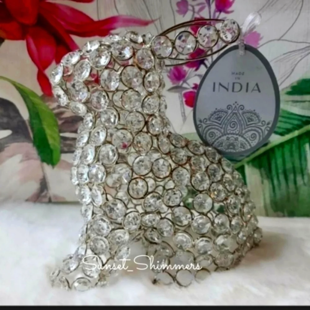 BEADED Crystal Rhinestone Gem Luxe Sitting Easter Bunny Rabbit Egg Decor Figure