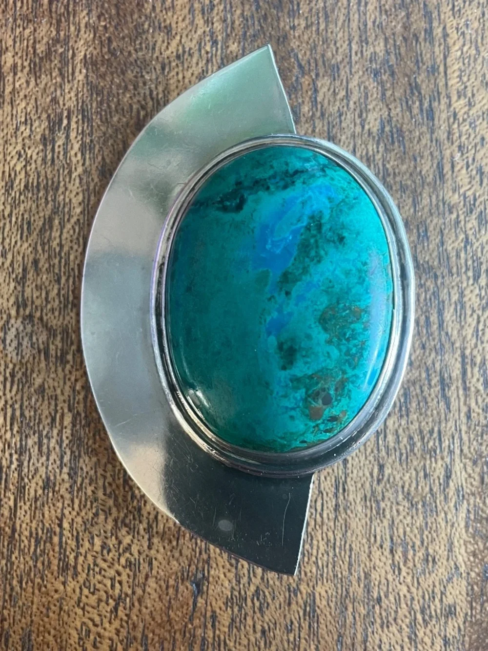 Vintage Mexican 925 Modernist Money Clip with Large Chrysocolla Malachite