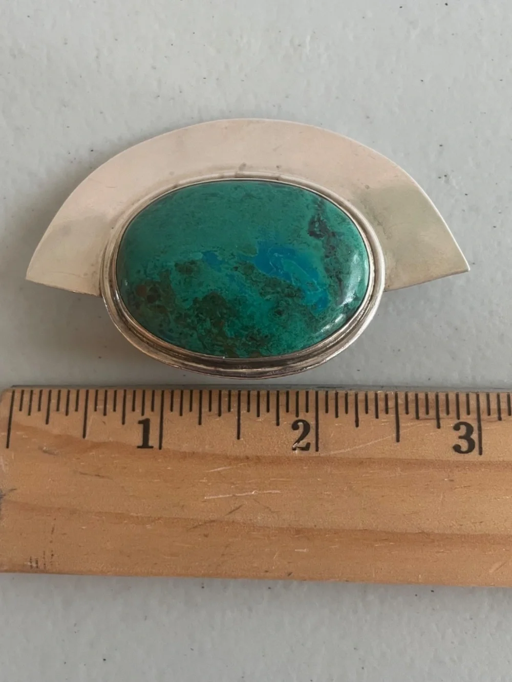 Vintage Mexican 925 Modernist Money Clip with Large Chrysocolla Malachite