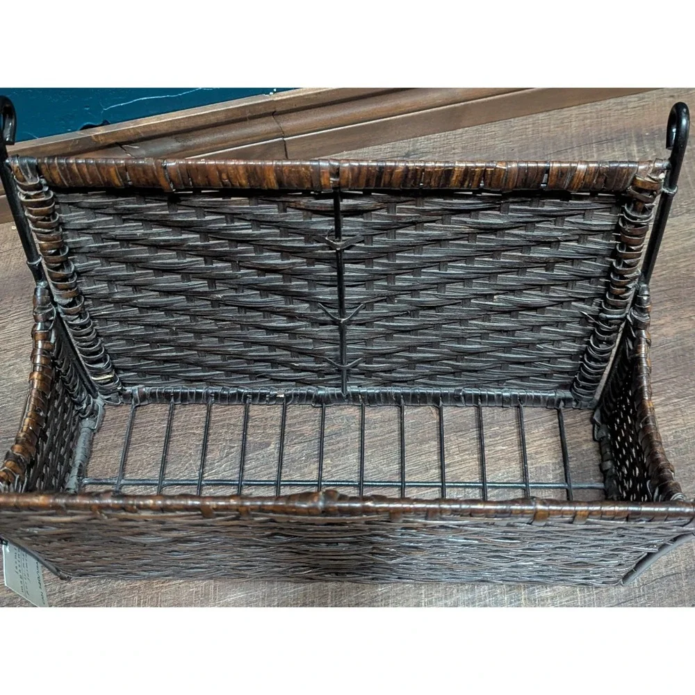 Pier 1 Jasmine Magazine Rack Woven With Scrolled Metal Detail NWT