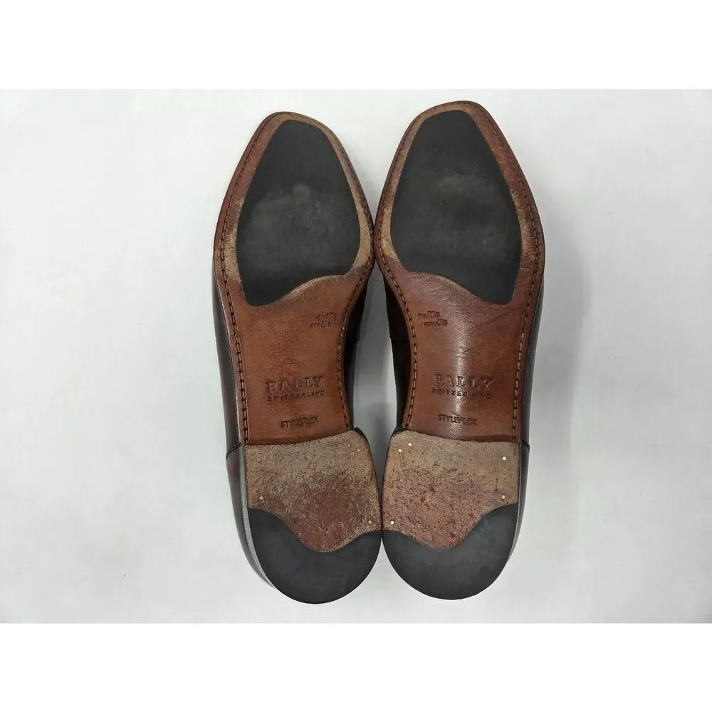BALLY BRENT BROWN BLACK BURNISHED LEATHER PENNY LOAFER MENS SIZE 11.5 EEE WIDE