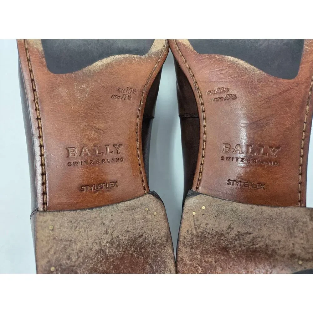 BALLY BRENT BROWN BLACK BURNISHED LEATHER PENNY LOAFER MENS SIZE 11.5 EEE WIDE