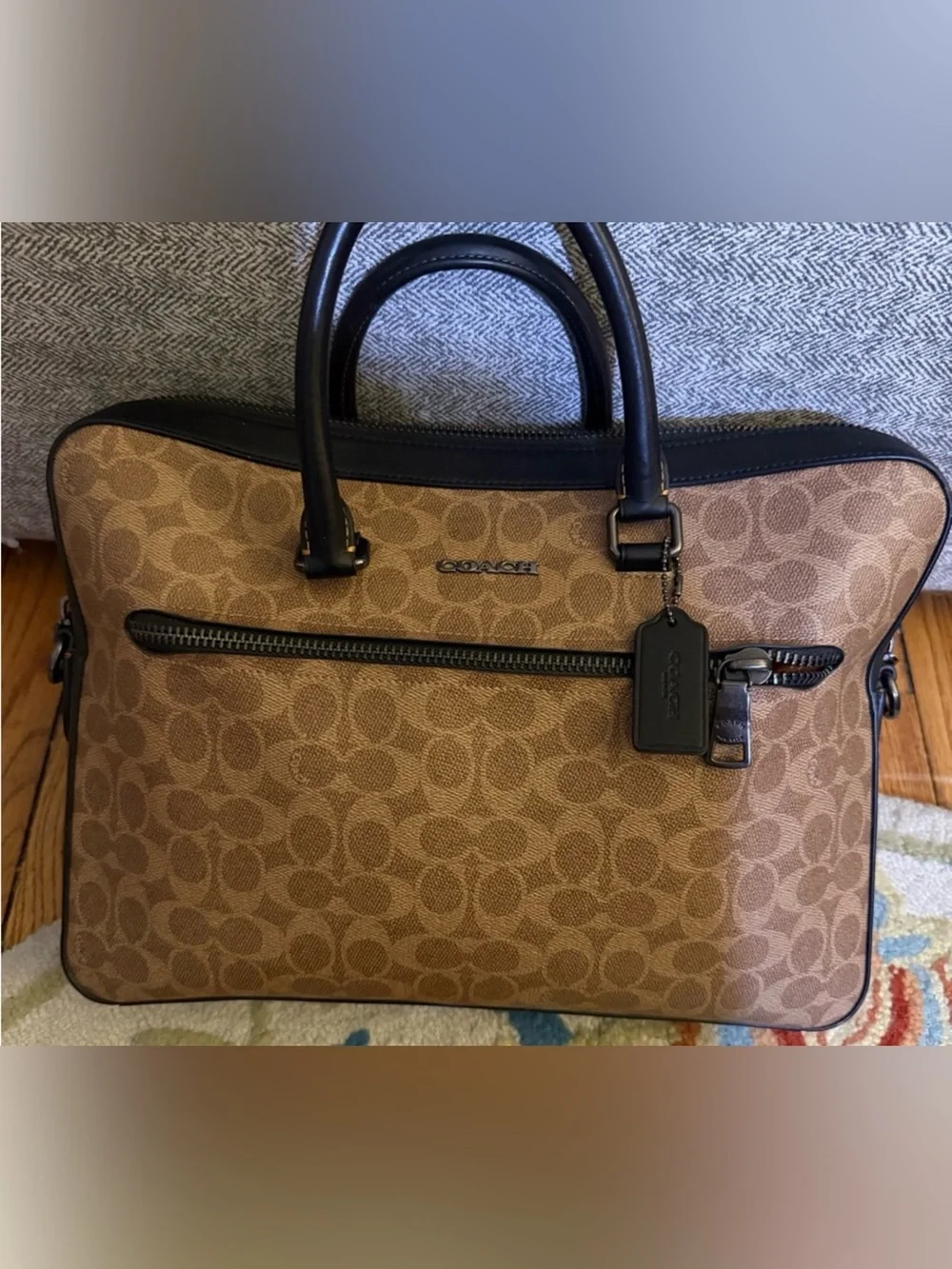 Coach Signature Canvas Briefcase in Brown with Black Trim